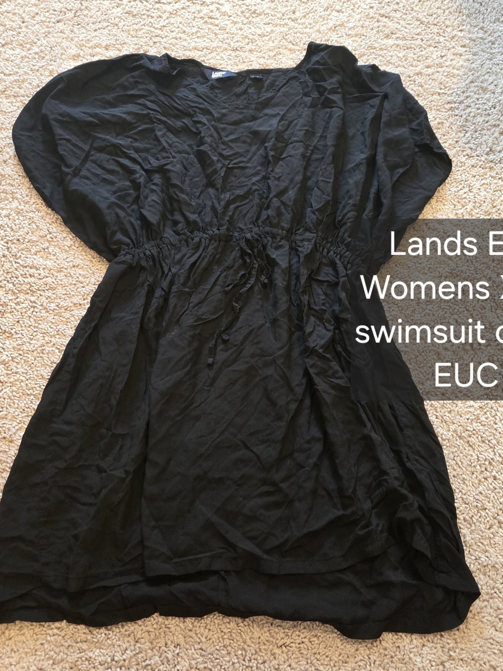 Lands' End Black Women's Swim Cover-Up Tunic Dress